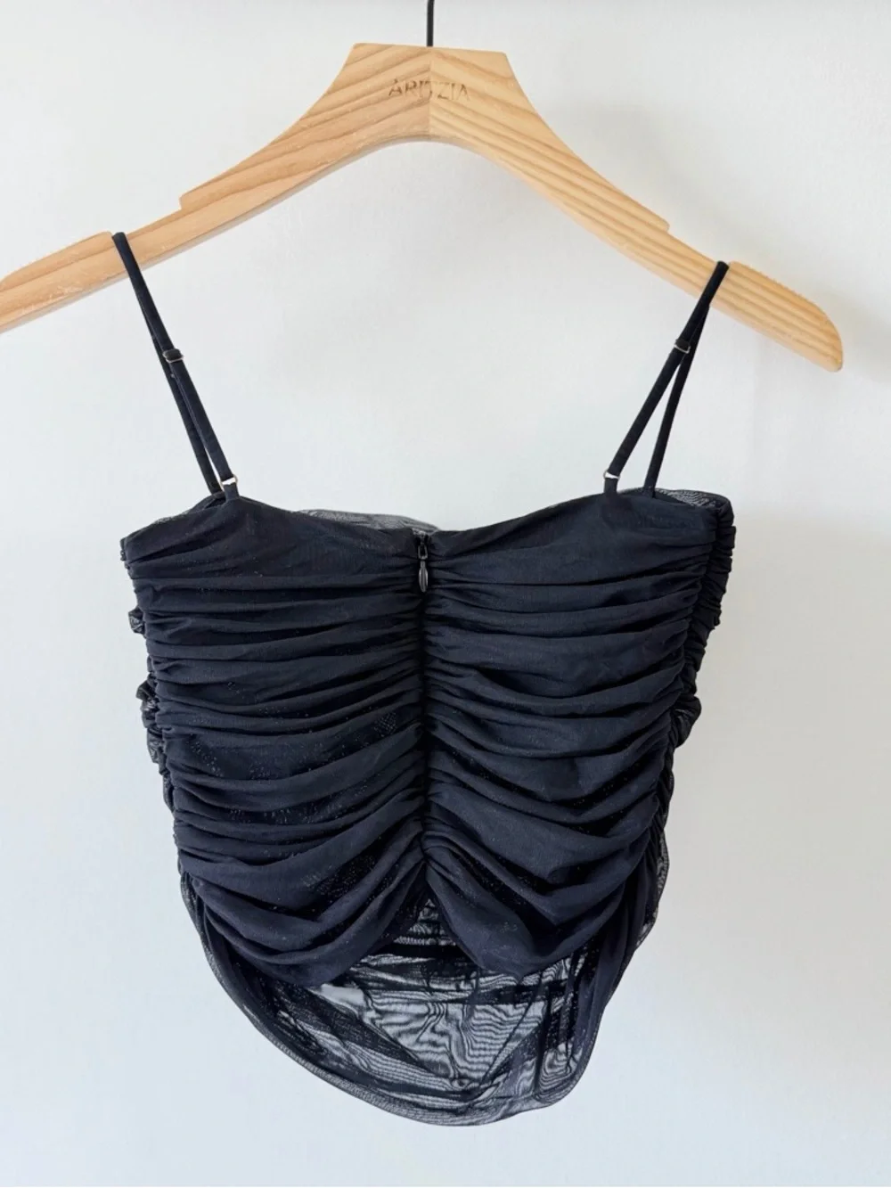 Aritzia Babaton Luxor Ruched Mesh Crop Top Black Size XS Sheer Party - Picture 6 of 14